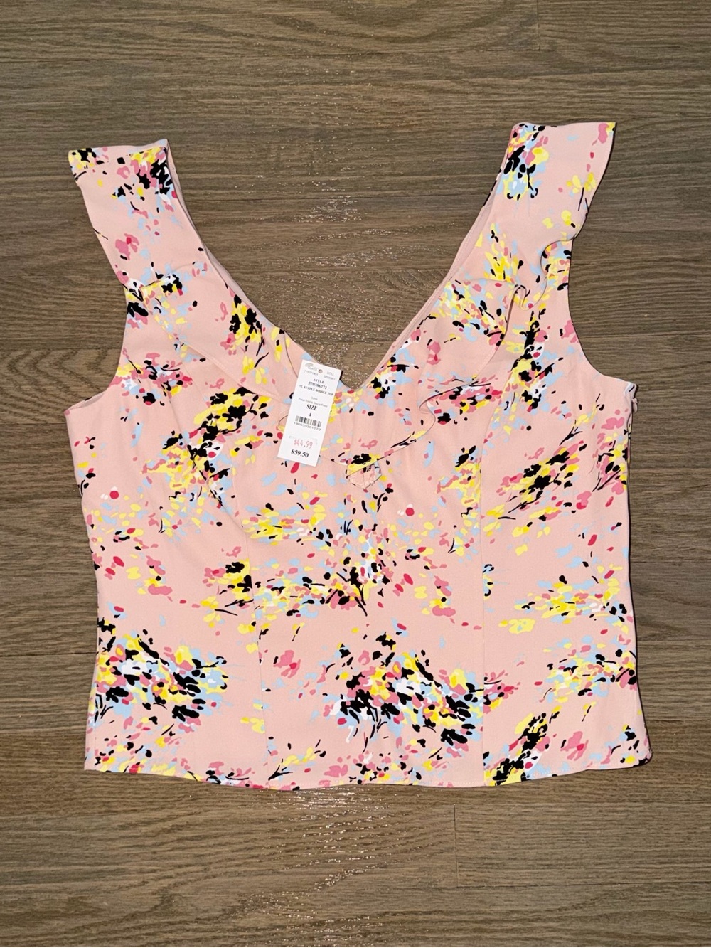 NWT White House Black Market outlet pink sleeveless V Neck ruffle bodice top